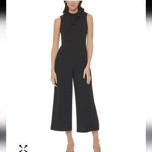 Calvin Klein Black Sleeveless Jumpsuit Wirh Bow Detail At Neckine Size 10